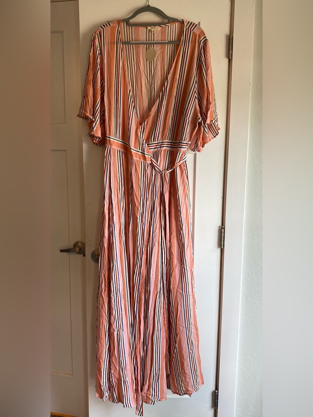 NWT Women’s Striped V-Neck Wrap Maxi Dress in Coral and Pink Size 3XL